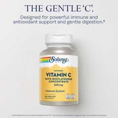Label highlighting 500mg Vitamin C and bioflavonoids