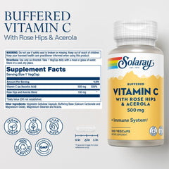 Close-up of SOLARAY Vitamin C 500mg bottle label