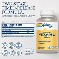 Close-up of Vitamin C capsules and bottle
