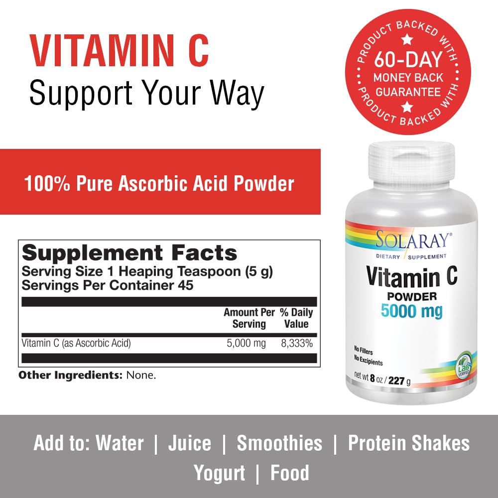 SOLARAY Vitamin C Crystalline Powder 8 oz packaging label detail