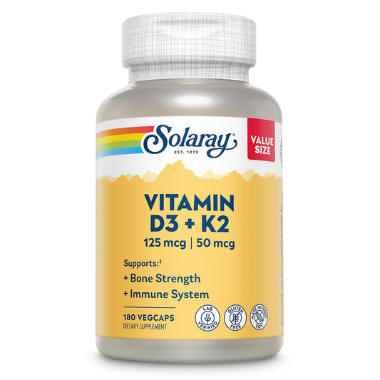 SOLARAY Vitamin D3 K2 bottle with 180 VegCaps