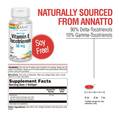 Close-up of SOLARAY label – Tocotrienols 50mg
