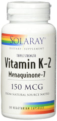Label close-up of SOLARAY Vitamin K-2 MK-7 150 mcg