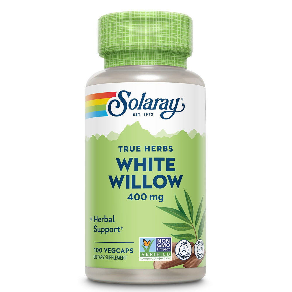 Bottle of SOLARAY White Willow Bark Capsules 400 mg per serving