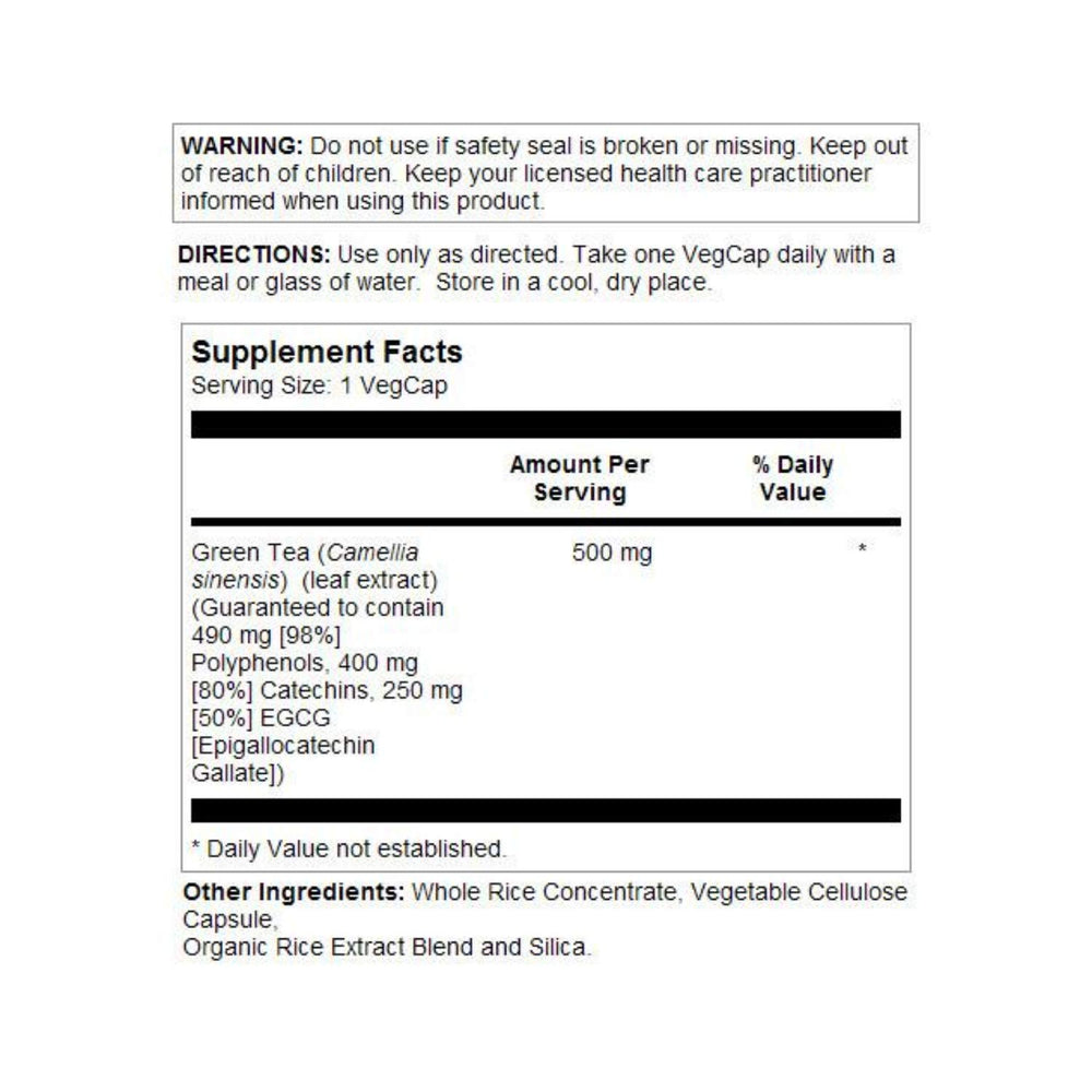 SOLARAY Green Tea Leaf Extract Double Strength Veg Cap bottle side label