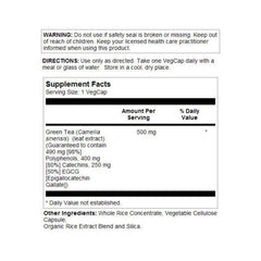 SOLARAY Green Tea Leaf Extract Double Strength Veg Cap bottle side label