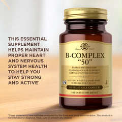 Solgar B-Complex 50 ingredients and certifications icons