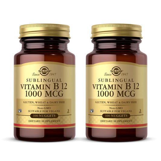 Solgar Sublingual Vitamin B12 1000 mcg bottle with 2-pack packaging