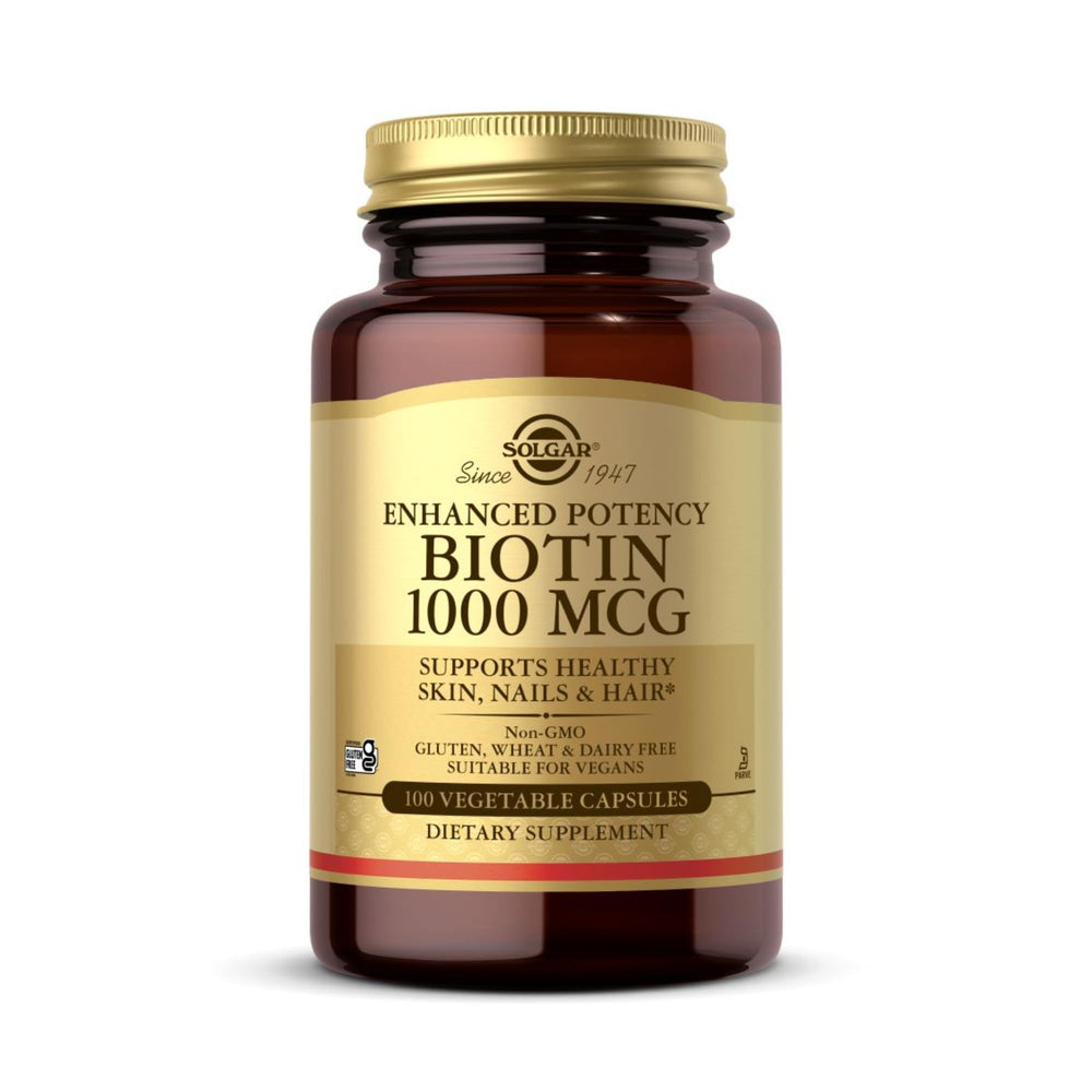 Solgar Biotin 1000 mcg bottle and label