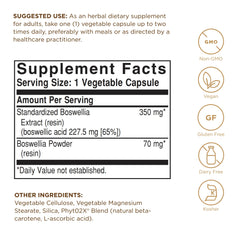 Nutrition facts label for Solgar Boswellia Resin Extract