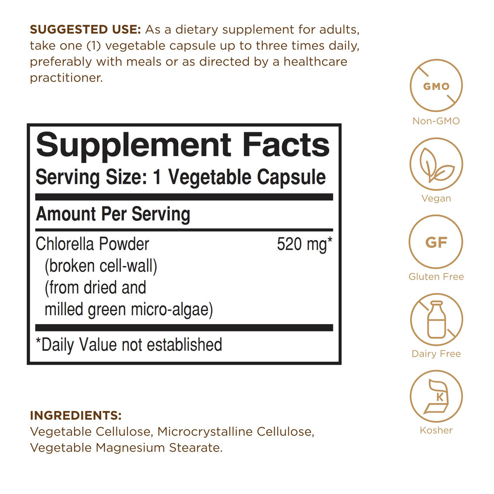 520 mg chlorella from dried milled micro-algae