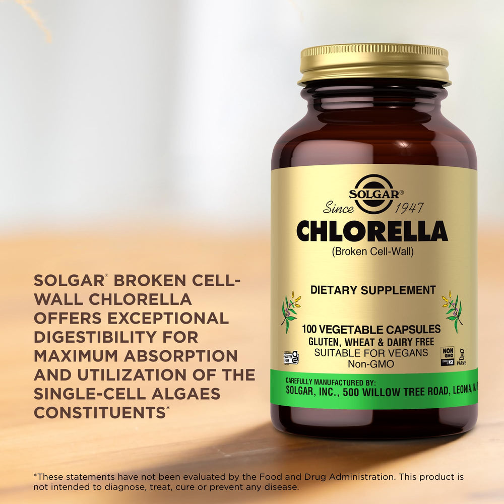 Gluten-free, dairy-free and wheat-free Solgar Chlorella label