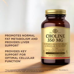 Ingredients and non-GMO vegan kosher labeling for Solgar Choline