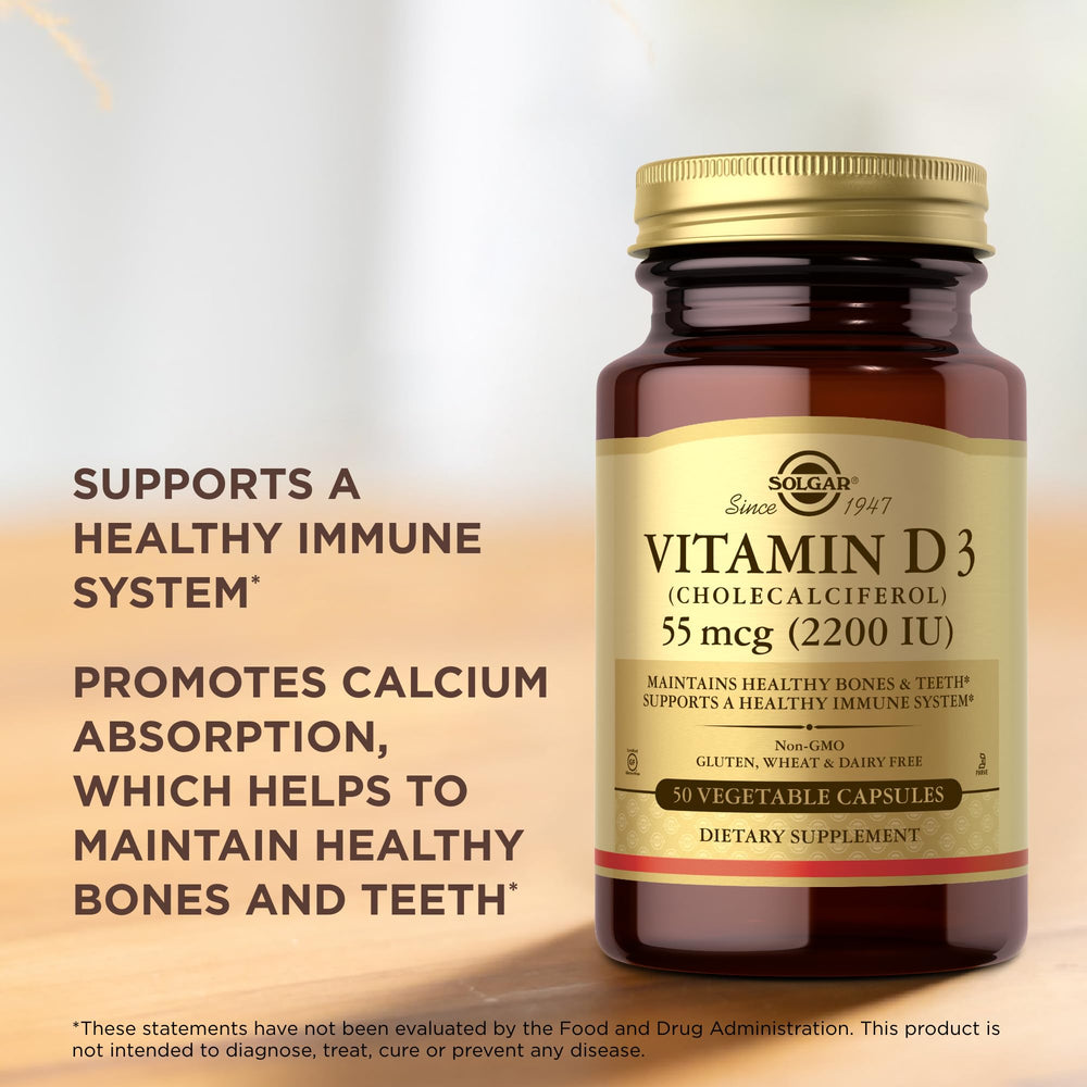 Non-GMO, gluten-free, and dairy-free Solgar Vitamin D3 label