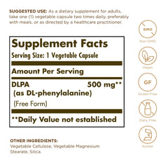 Solgar DLPA 500 mg bottle front view