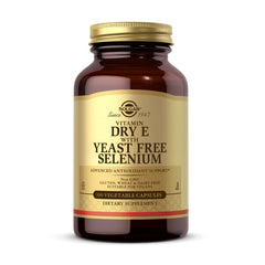 Solgar Dry Vitamin E with Yeast-Free Selenium bottle label