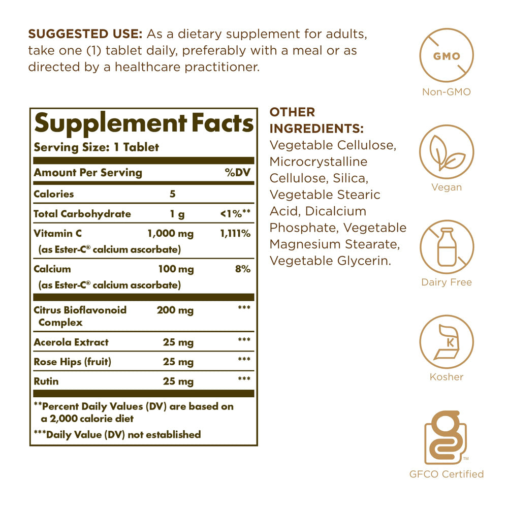 Solgar Ester-C Plus bottle back with supplement facts