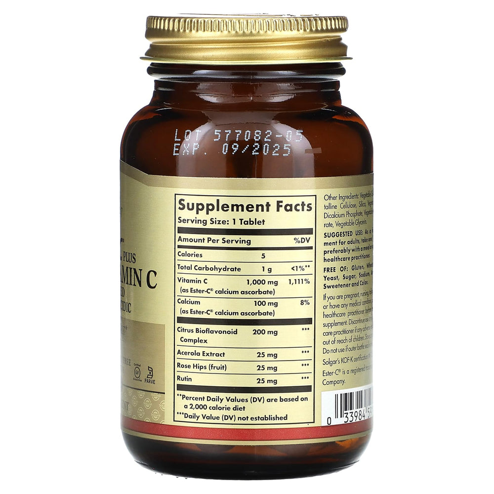 Solgar Ester-C Plus packaging with bioflavonoids acerola and rose hips