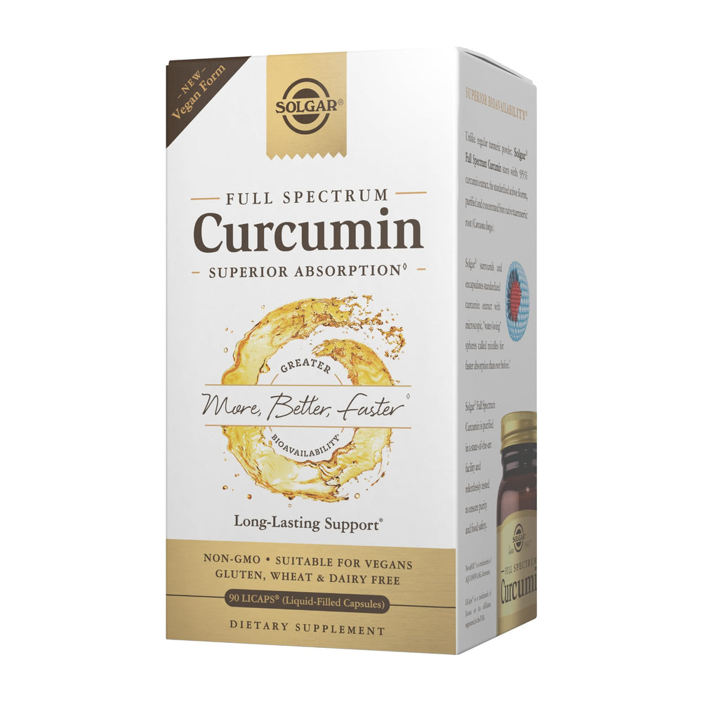 Solgar Full Spectrum Curcumin bottle with 90 LICaps