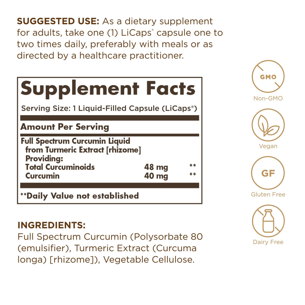 Close-up of Solgar Curcumin LiCaps bottle packaging