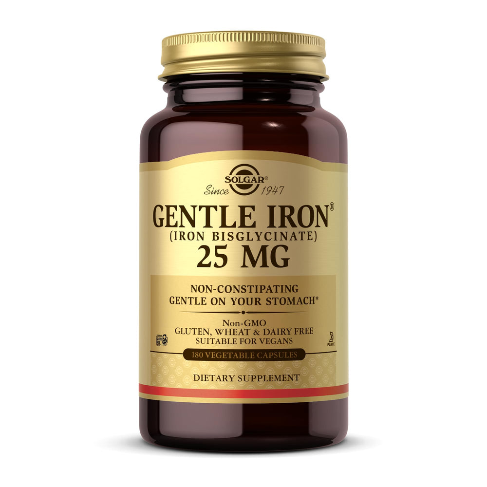 Solgar Gentle Iron 25 mg Iron Bisglycinate bottle label
