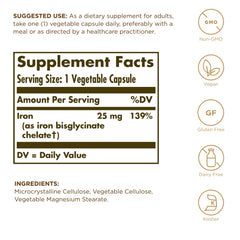 180 vegan capsules packaging of Solgar Gentle Iron