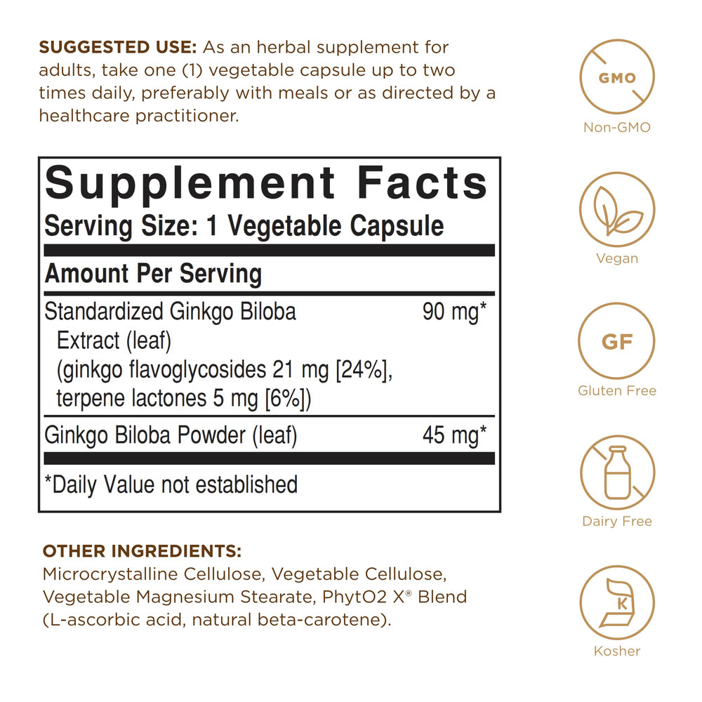 Solgar Ginkgo Biloba - non-GMO vegan gluten-free