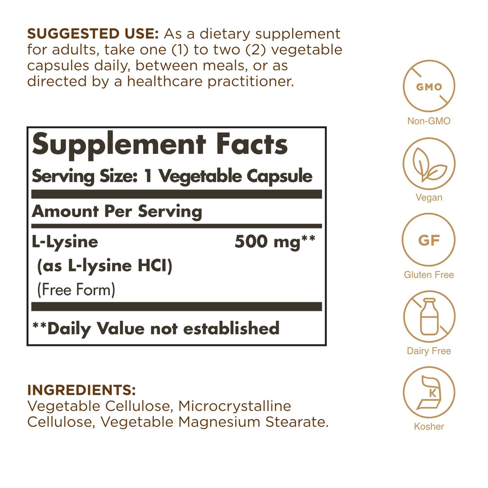 Solgar L-Lysine 500 mg bottle