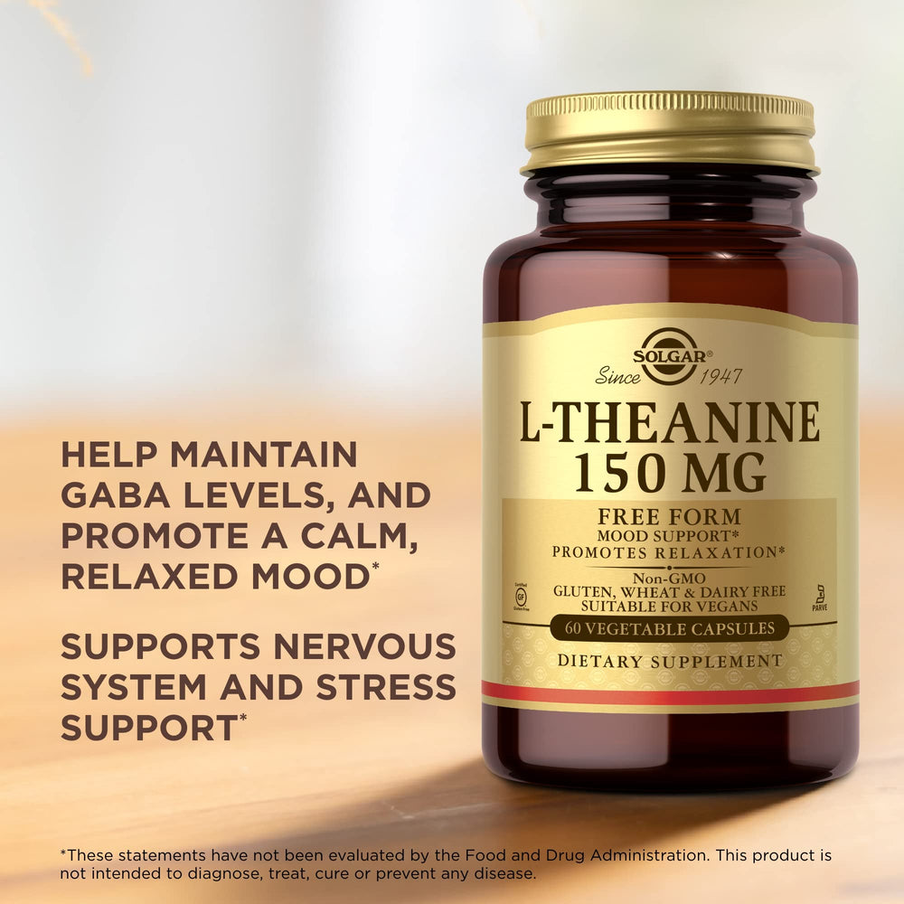 60 servings Solgar L-Theanine 150 mg capsules in bottle