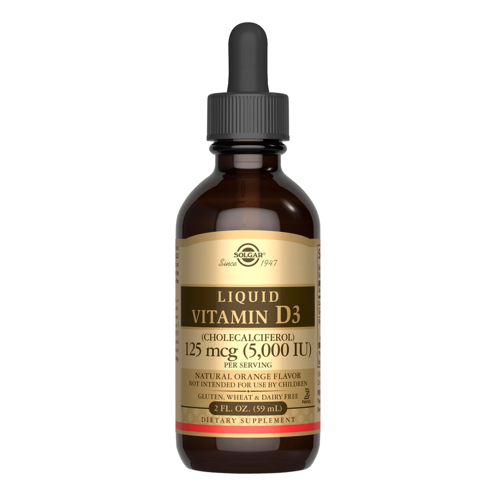 Solgar Liquid Vitamin D3 bottle label with orange flavor