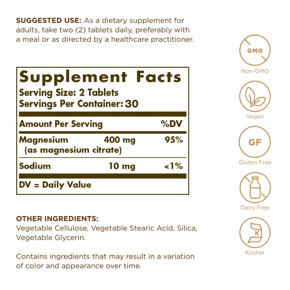 Solgar Magnesium Citrate bottle displaying label