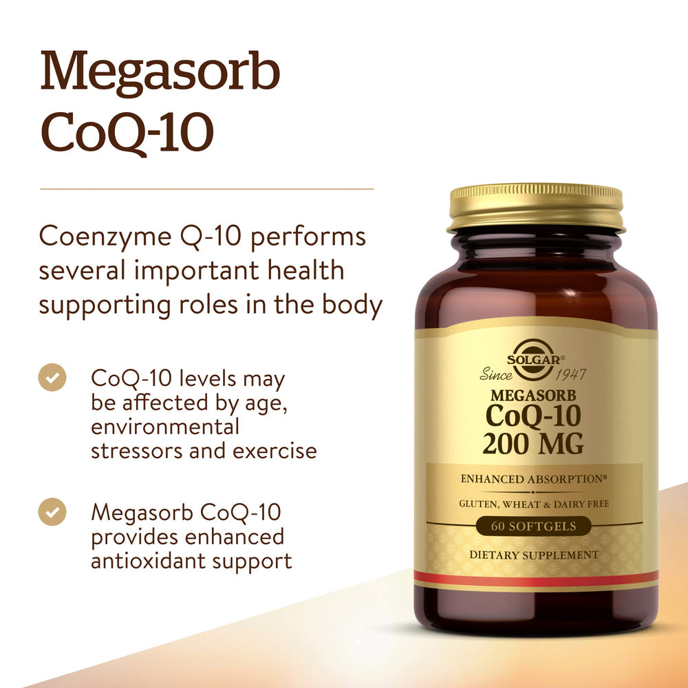 Ingredients panel for Solgar Megasorb CoQ-10 200 mg softgels