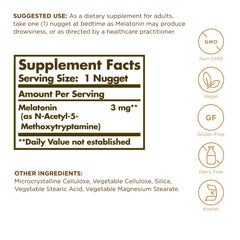 Close-up of Solgar Melatonin 3 mg bottle label
