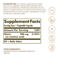 Close-up of Solgar Niacin 500 mg bottle