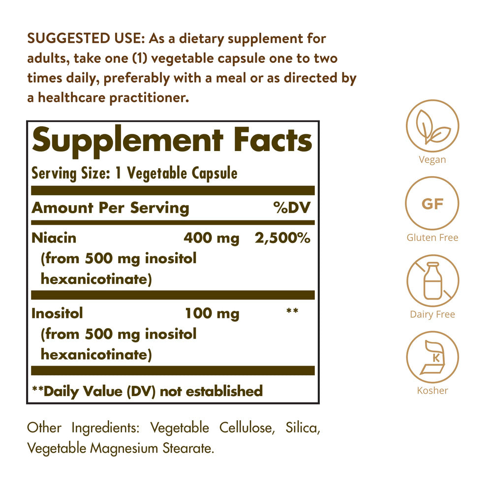 Niacin inositol-bound ingredients for no-flush delivery