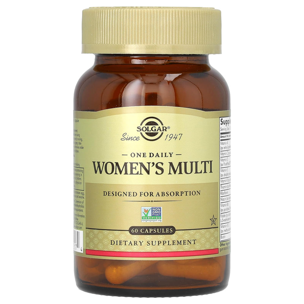 Solgar One Daily Women's Multi packaging focused on hair, skin and nails