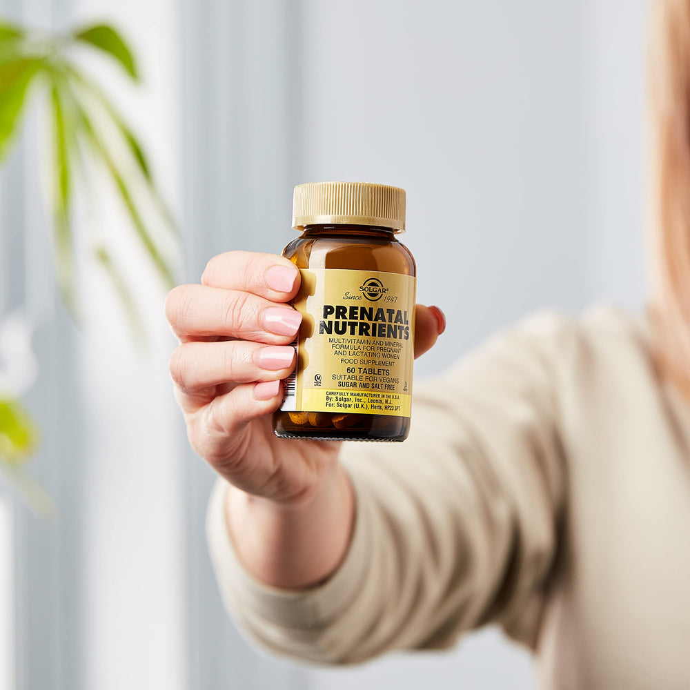Bottle of Solgar Prenatal Nutrients with capsules