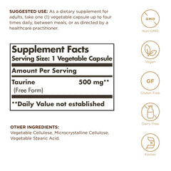 Nutrition facts for Solgar Taurine 500 mg
