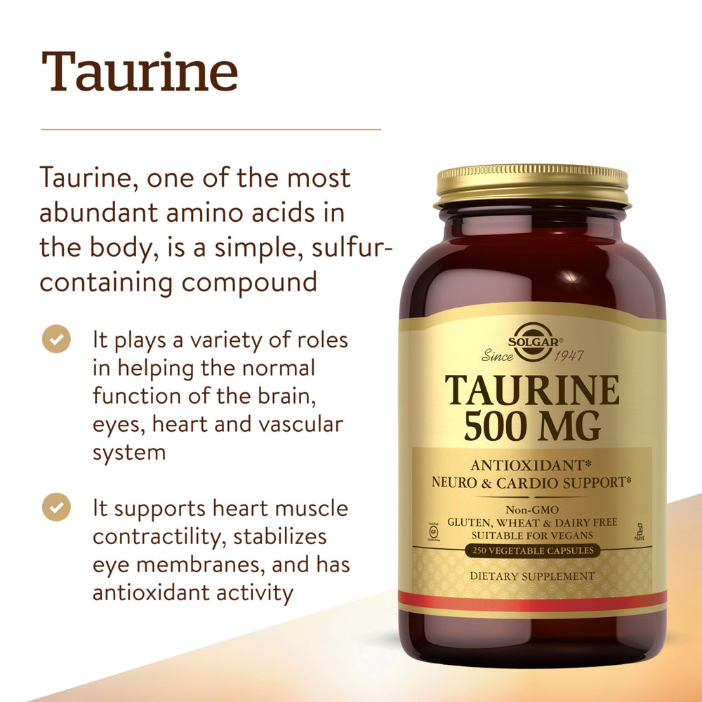 Solgar Taurine 500 mg bottle on white background