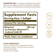 Solgar ubiquinol 100 mg softgels serving bottle