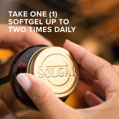 Close-up of Solgar Ubiquinol 100 mg softgel capsules
