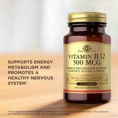Close-up of Solgar Vitamin B12 500 mcg tablets