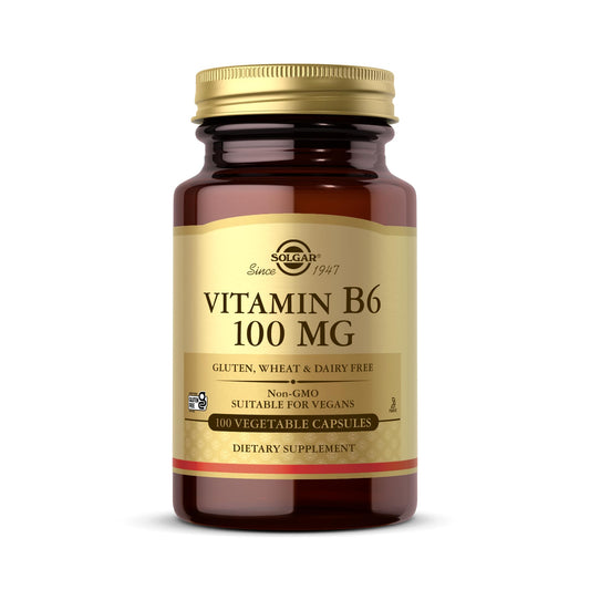 Solgar Vitamin B6 100 mg vegetable capsules bottle on label