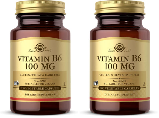 Solgar Vitamin B6 100 mg bottle front view - 100 vegetable capsules