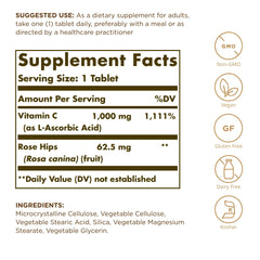 Solgar Vitamin C 1000 mg with Rose Hips packaging and bottle