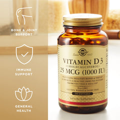 Bottle of Solgar Vitamin D3 on a white background