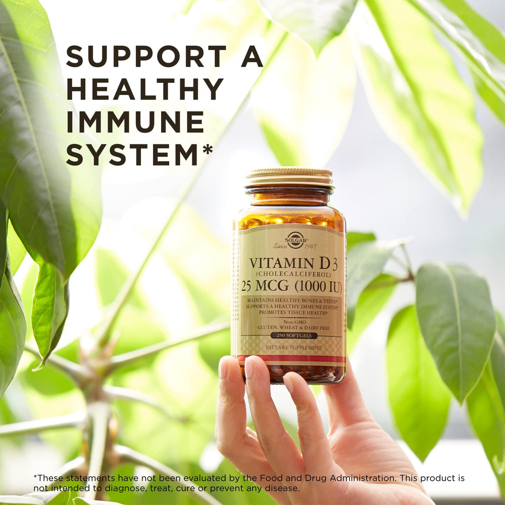 Graphic showing bones, teeth and immune support with Solgar Vitamin D3