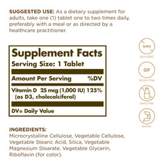 Close-up on label showing 25 mcg (1000 IU)