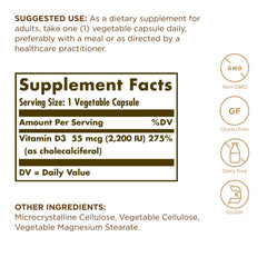 Close-up of Solgar Vitamin D3 50 vegetable capsules