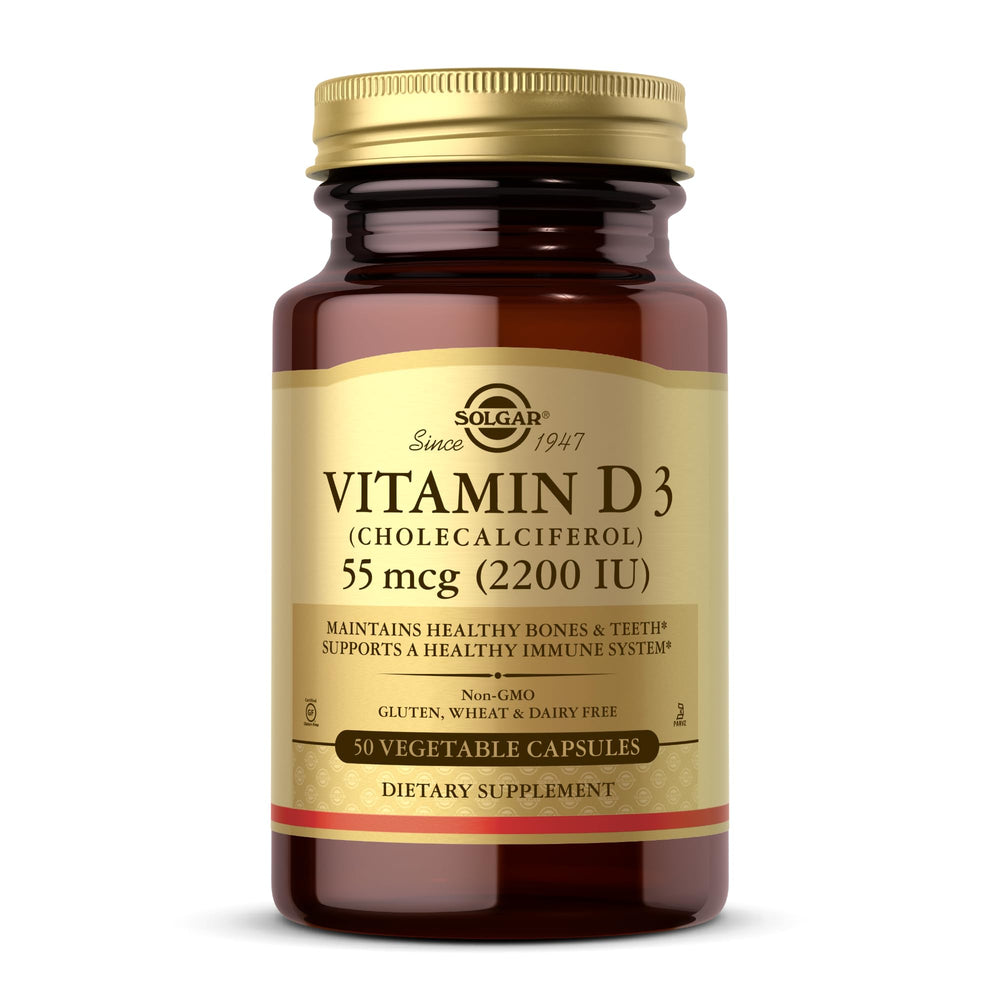 Solgar Vitamin D3 55 mcg (2200 IU) bottle with 50 vegetable capsules